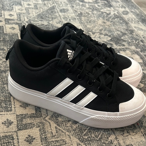 Adidas Men's Black Sneakers with White Stripes - Picture 1 of 8